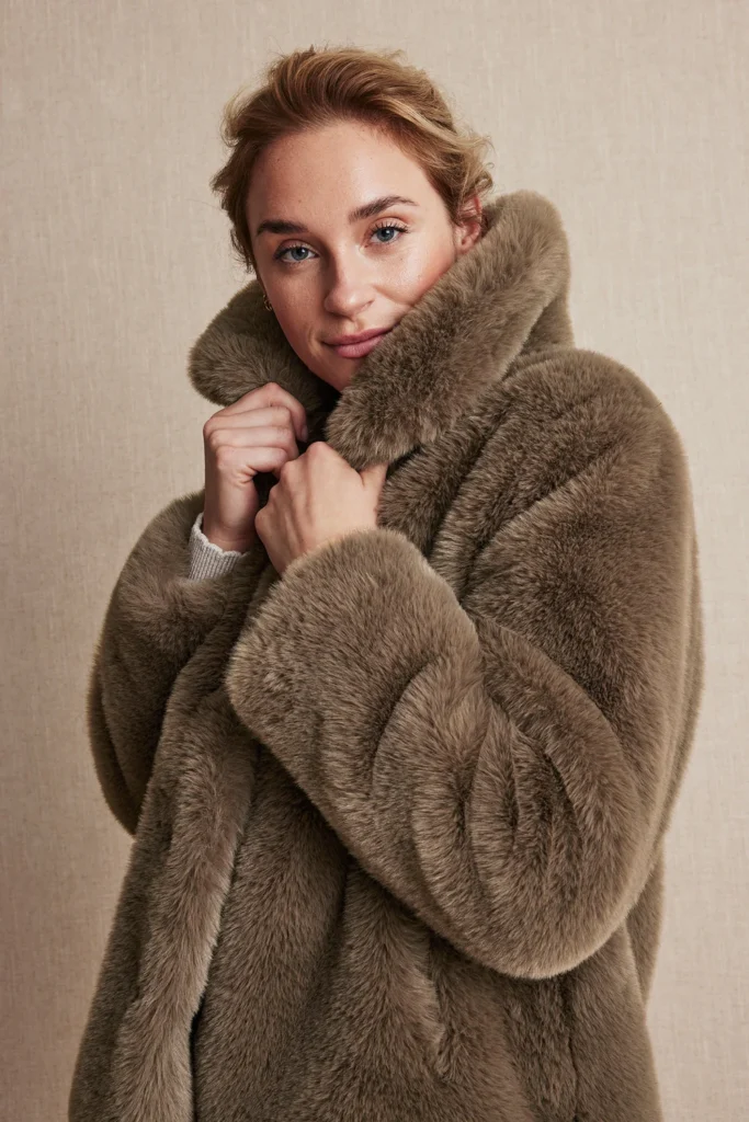 textured faux fur jacket for women