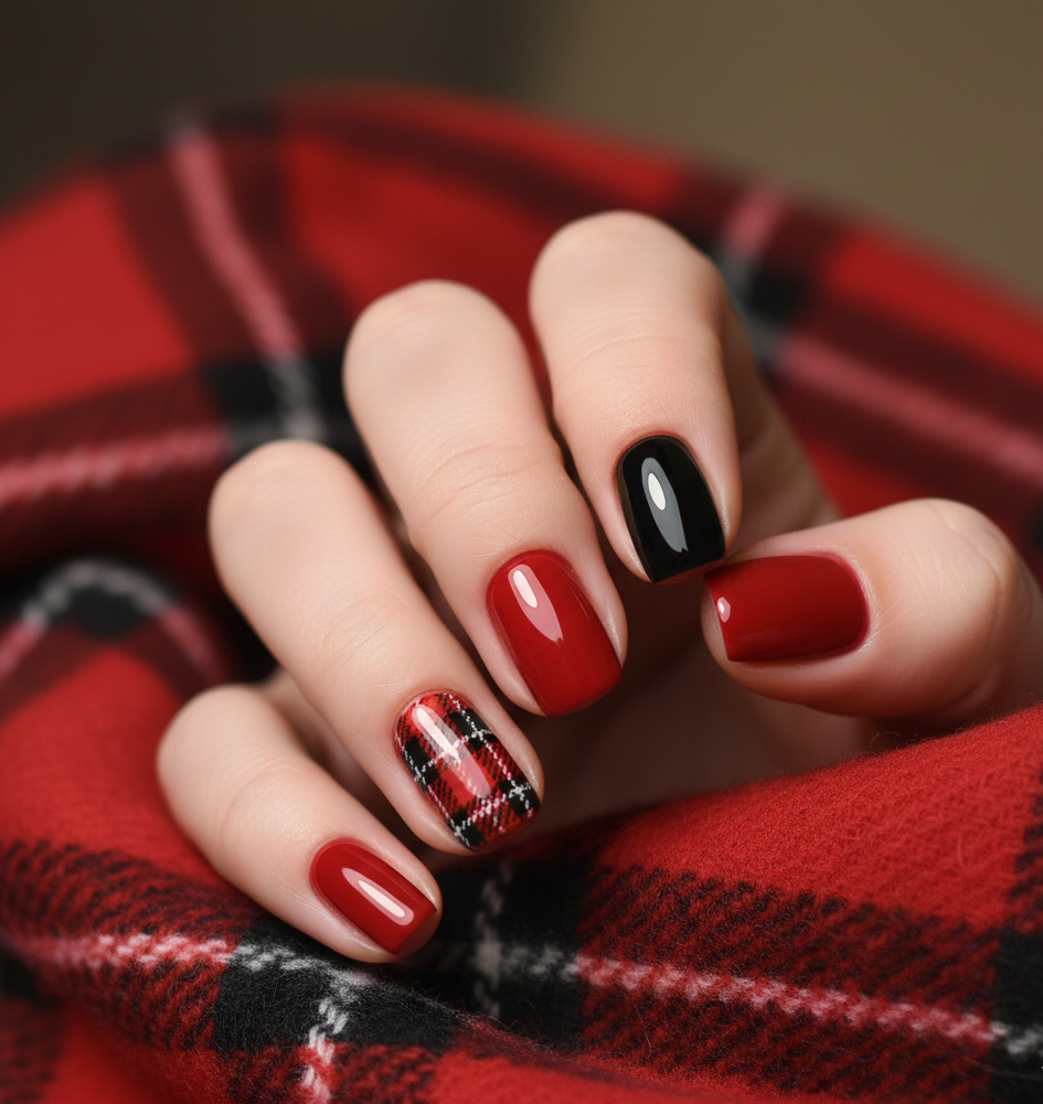 plaid nail art