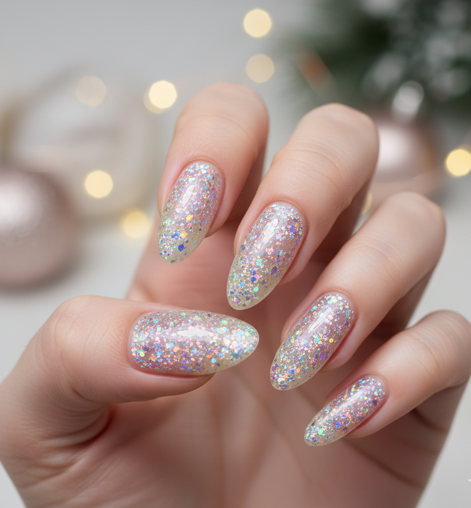snow globe glittter mix nail art