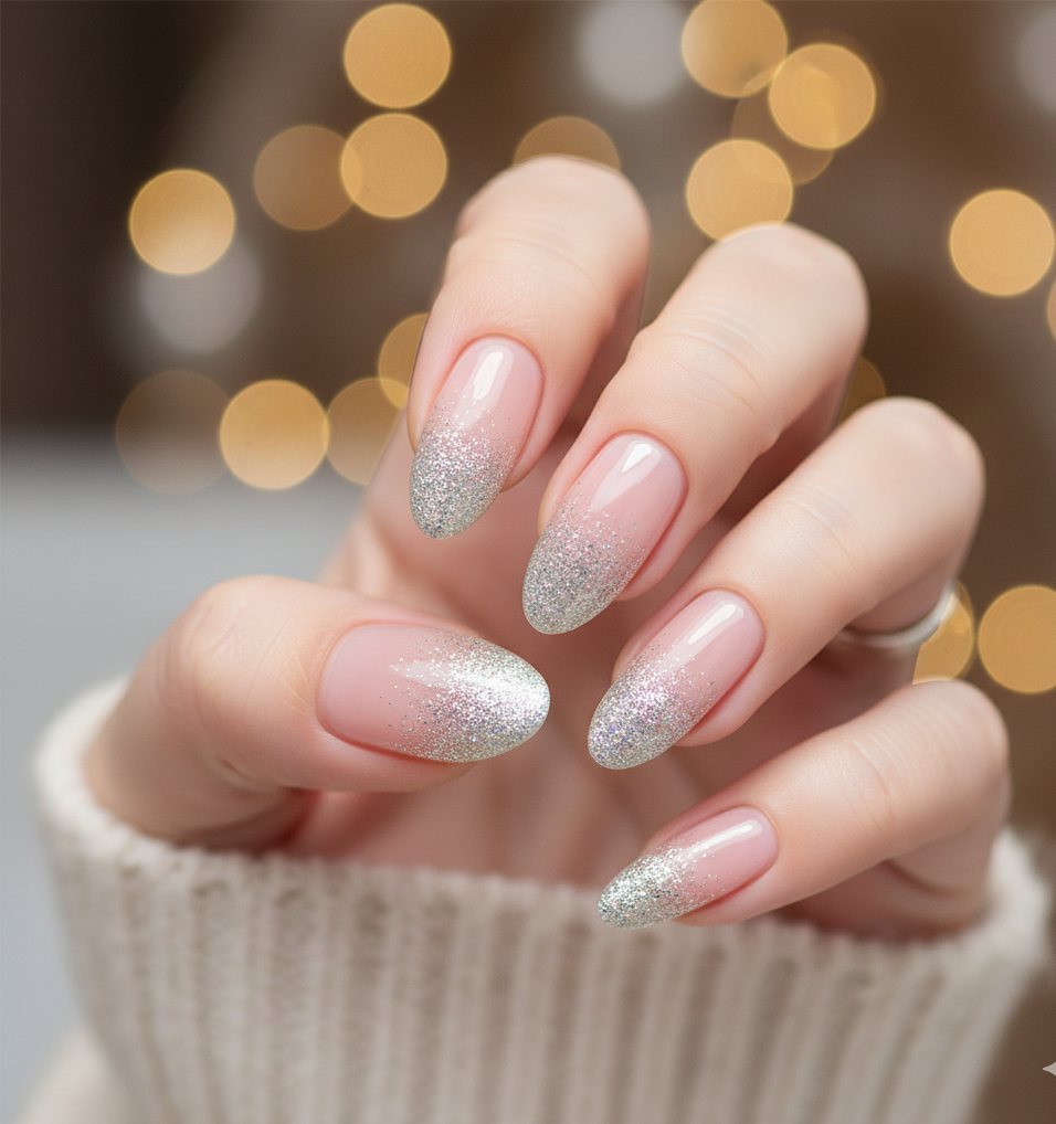 silver glitter fade nail art