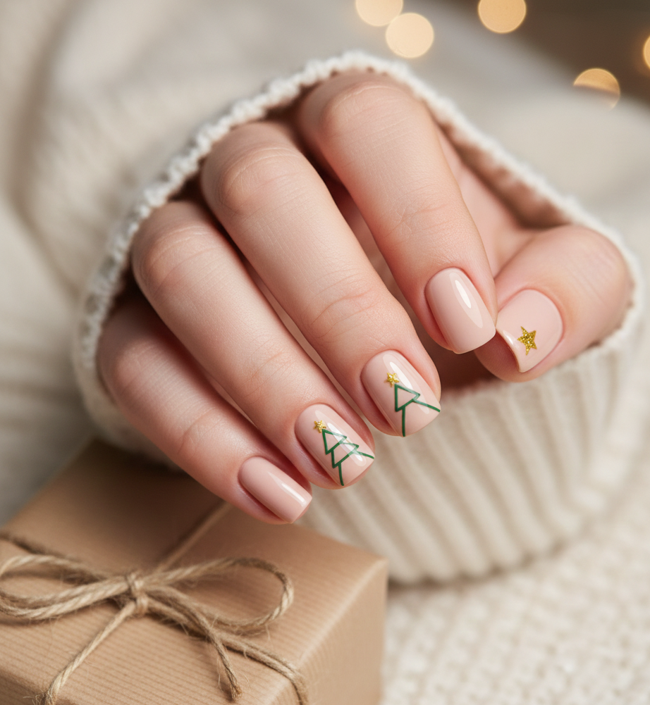 tree outline nail art