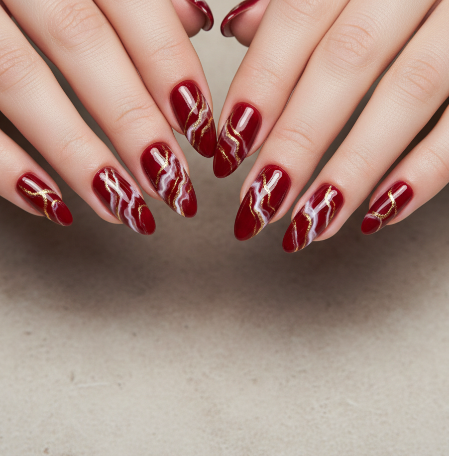 marble red nail accent