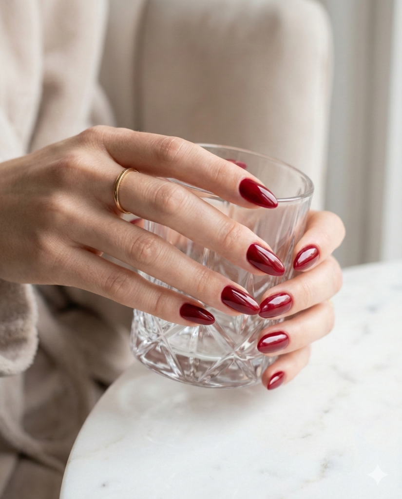lacquered red nail art