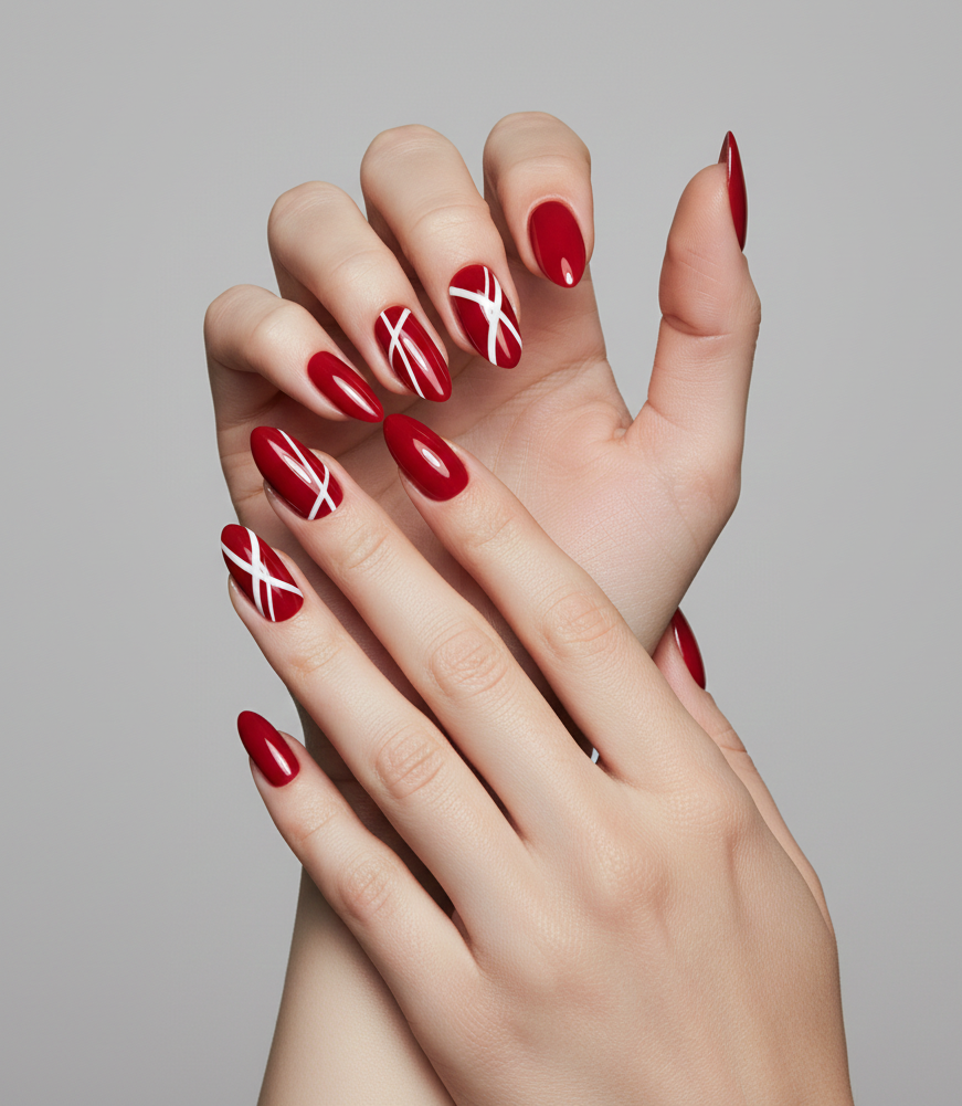 red and white accent nails