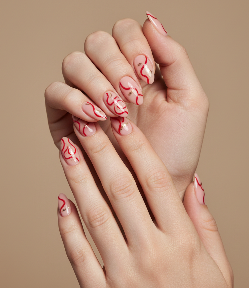 red swirl nail accent