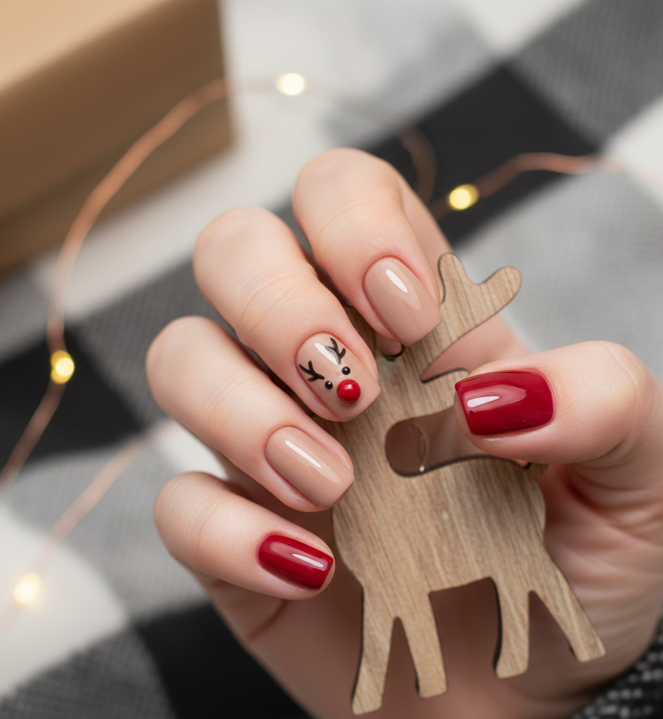 rudolph accent nail art