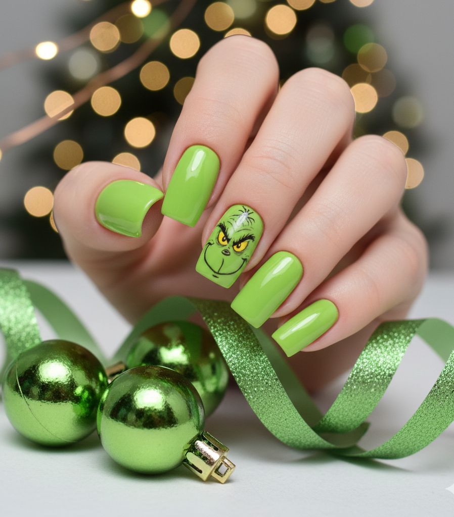 grinch face art nail