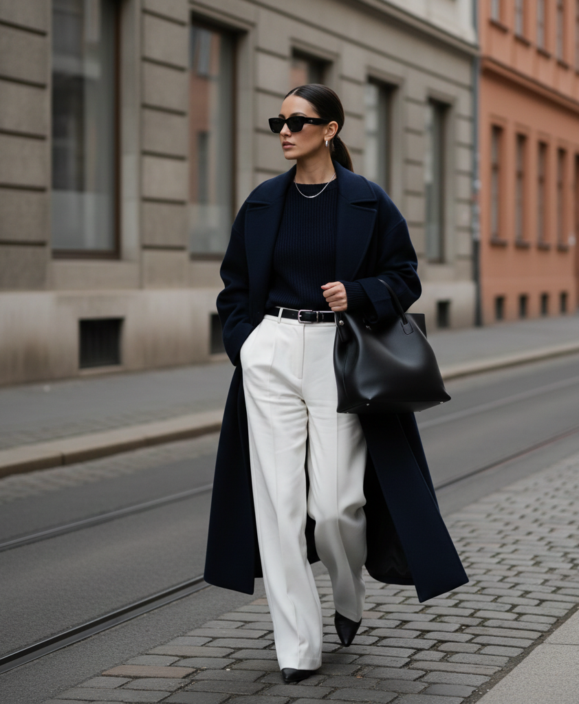 navy coat outfit