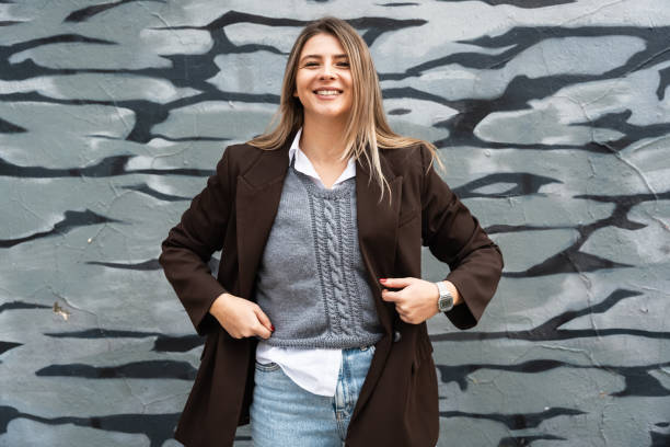 fashionable style female in brown blazer